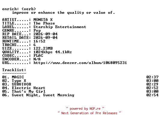 NFO for the release MONSTA_X-The_Phase-KR-EP-16BIT-WEB-FLAC-2026-ENRiCH by ENRiCH