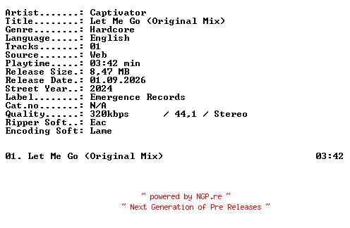 NFO for the release Captivator-Let_Me_Go_(Original_Mix)-SINGLE-WEB-2024-XTC_iNT by XTC_iNT
