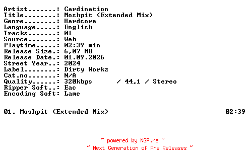 NFO for the release Cardination-Moshpit_(Extended_Mix)-SINGLE-WEB-2024-XTC_iNT by XTC_iNT