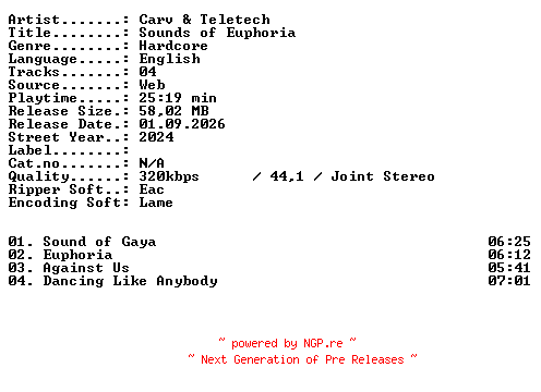 NFO for the release Carv_and_Teletech-Sounds_of_Euphoria-WEB-2024-XTC_iNT by XTC_iNT