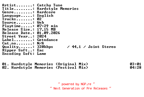 NFO for the release Catchy_Tune-Hardstyle_Memories-WEB-2024-XTC_iNT by XTC_iNT