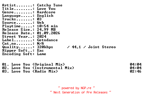 NFO for the release Catchy_Tune-Love_You-WEB-2024-XTC_iNT by XTC_iNT