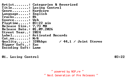 NFO for the release Categorien_and_Aeverized-Losing_Control-SINGLE-WEB-2024-XTC_iNT by XTC_iNT