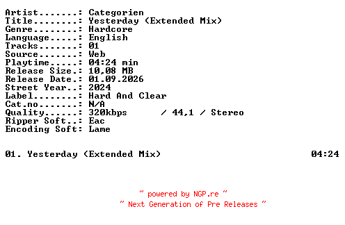 NFO for the release Categorien-Yesterday_(Extended_Mix)-SINGLE-WEB-2024-XTC_iNT by XTC_iNT