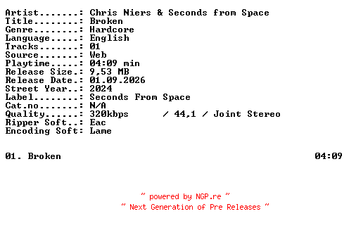 NFO for the release Chris_Niers_and_Seconds_from_Space-Broken-SINGLE-WEB-2024-XTC_iNT by XTC_iNT