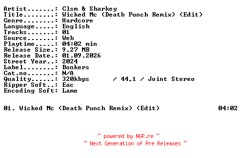 NFO for the release Clsm_and_Sharkey-Wicked_Mc_(Death_Punch_Remix)_(Edit)-SINGLE-WEB-2024-XTC_iNT by XTC_iNT