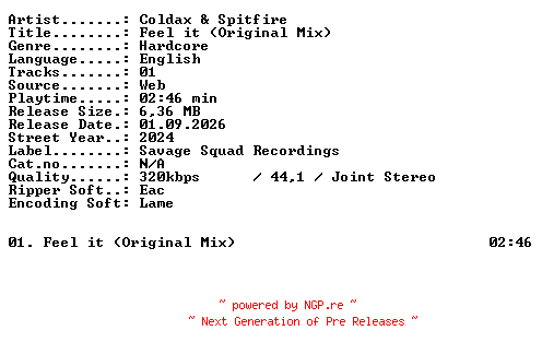 NFO for the release Coldax_and_Spitfire-Feel_it_(Original_Mix)-SINGLE-WEB-2024-XTC_iNT by XTC_iNT