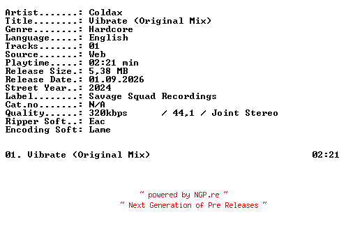 NFO for the release Coldax-Vibrate_(Original_Mix)-SINGLE-WEB-2024-XTC_iNT by XTC_iNT