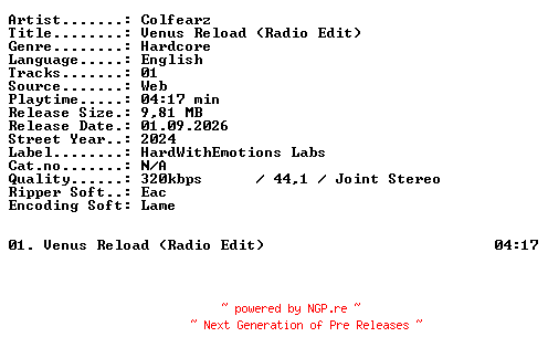 NFO for the release Colfearz-Venus_Reload_(Radio_Edit)-SINGLE-WEB-2024-XTC_iNT by XTC_iNT
