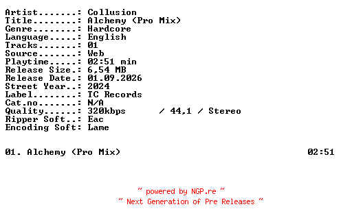 NFO for the release Collusion-Alchemy_(Pro_Mix)-SINGLE-WEB-2024-XTC_iNT by XTC_iNT