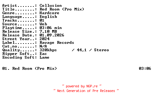 NFO for the release Collusion-Red_Room_(Pro_Mix)-SINGLE-WEB-2024-XTC_iNT by XTC_iNT