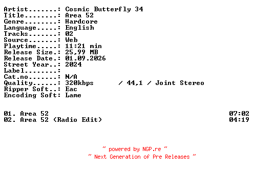 NFO for the release Cosmic_Butterfly_34-Area_52-WEB-2024-XTC_iNT by XTC_iNT