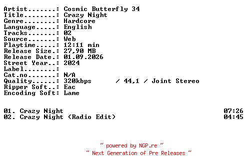 NFO for the release Cosmic_Butterfly_34-Crazy_Night-WEB-2024-XTC_iNT by XTC_iNT