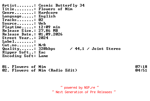 NFO for the release Cosmic_Butterfly_34-Flowers_of_Nim-WEB-2024-XTC_iNT by XTC_iNT