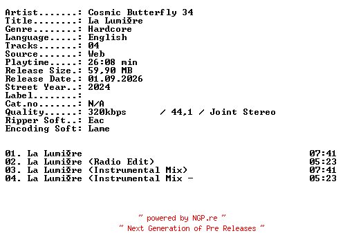 NFO for the release Cosmic_Butterfly_34-La_Lumire-WEB-2024-XTC_iNT by XTC_iNT