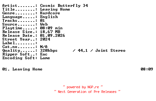 NFO for the release Cosmic_Butterfly_34-Leaving_Home-SINGLE-WEB-2024-XTC_iNT by XTC_iNT