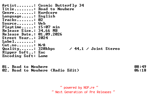 NFO for the release Cosmic_Butterfly_34-Road_to_Nowhere-WEB-2024-XTC_iNT by XTC_iNT