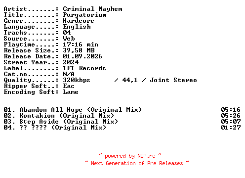 NFO for the release Criminal_Mayhem-Purgatorium-WEB-2024-XTC_iNT by XTC_iNT