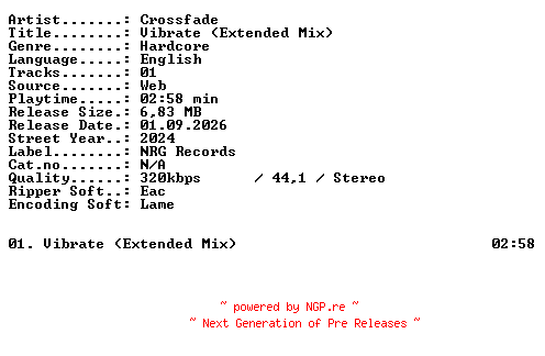 NFO for the release Crossfade-Vibrate_(Extended_Mix)-SINGLE-WEB-2024-XTC_iNT by XTC_iNT