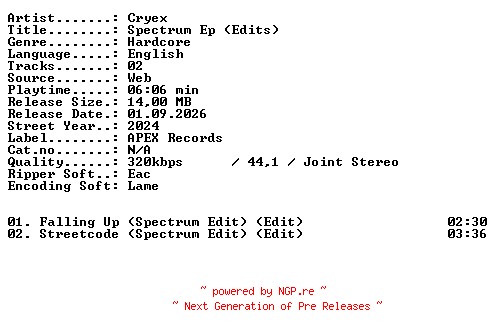 NFO for the release Cryex-Spectrum_Ep_(Edits)-WEB-2024-XTC_iNT by XTC_iNT