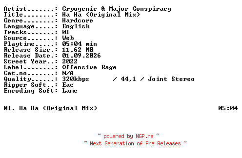 NFO for the release Cryogenic_and_Major_Conspiracy-Ha_Ha_(Original_Mix)-SINGLE-WEB-2022-XTC_iNT by XTC_iNT