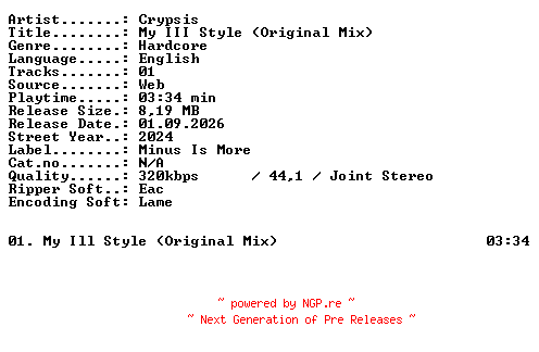 NFO for the release Crypsis-My_III_Style_(Original_Mix)-SINGLE-WEB-2024-XTC_iNT by XTC_iNT