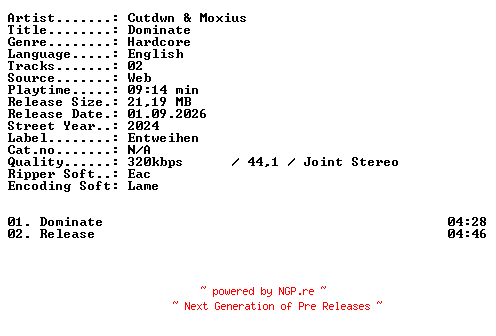 NFO for the release Cutdwn_and_Moxius-Dominate-WEB-2024-XTC_iNT by XTC_iNT