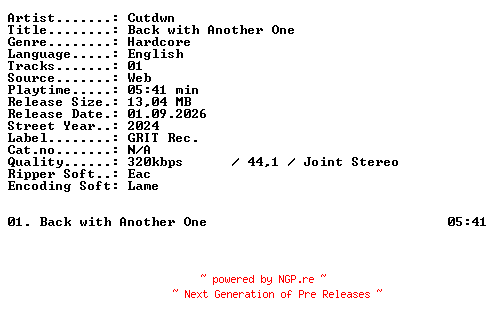 NFO for the release Cutdwn-Back_with_Another_One-SINGLE-WEB-2024-XTC_iNT by XTC_iNT