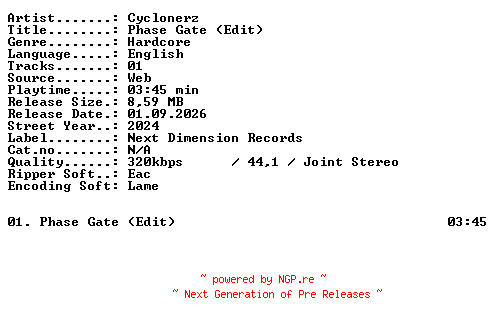 NFO for the release Cyclonerz-Phase_Gate_(Edit)-SINGLE-WEB-2024-XTC_iNT by XTC_iNT