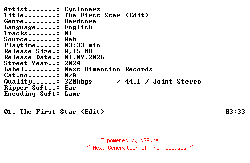 NFO for the release Cyclonerz-The_First_Star_(Edit)-SINGLE-WEB-2024-XTC_iNT by XTC_iNT