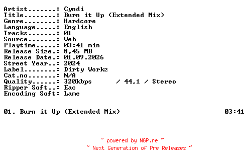 NFO for the release Cyndi-Burn_it_Up_(Extended_Mix)-SINGLE-WEB-2024-XTC_iNT by XTC_iNT