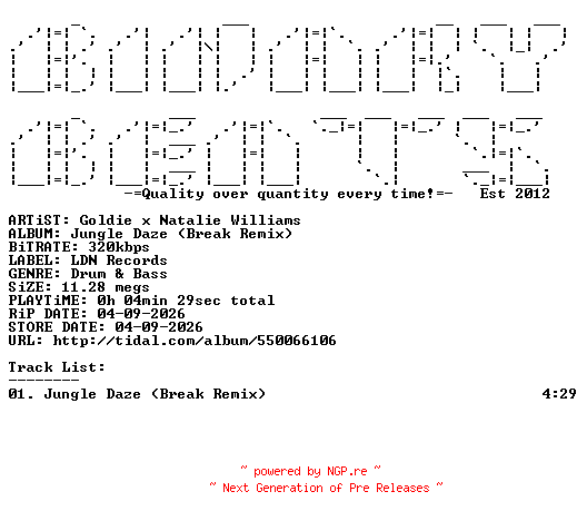 NFO for the release Goldie_x_Natalie_Williams-Jungle_Daze_(Break_Remix)-(BEC5618561)-SINGLE-WEB-2026-BB by BB