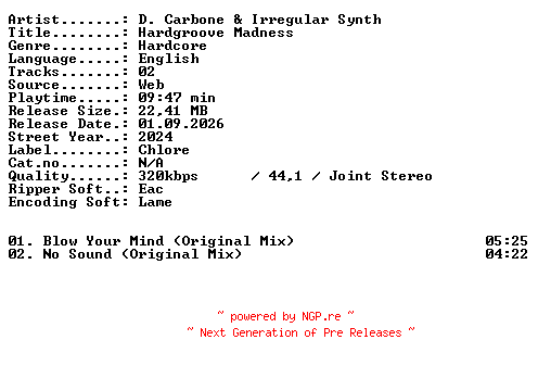 NFO for the release D_Carbone_and_Irregular_Synth-Hardgroove_Madness-WEB-2024-XTC_iNT by XTC_iNT