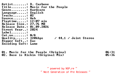 NFO for the release D_Carbone-Music_for_the_People-WEB-2024-XTC_iNT by XTC_iNT