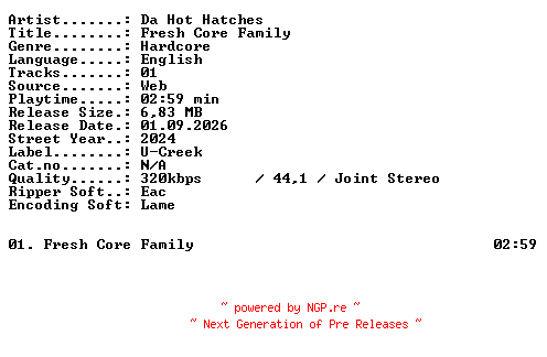 NFO for the release Da_Hot_Hatches-Fresh_Core_Family-SINGLE-WEB-2024-XTC_iNT by XTC_iNT