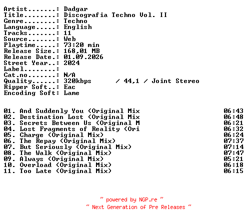 NFO for the release Dadgar-Discografia_Techno_Vol_II-WEB-2024-XTC_iNT by XTC_iNT
