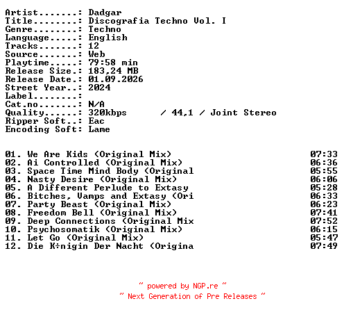 NFO for the release Dadgar-Discografia_Techno_Vol_I-WEB-2024-XTC_iNT by XTC_iNT