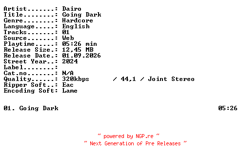 NFO for the release Dairo-Going_Dark-SINGLE-WEB-2024-XTC_iNT by XTC_iNT