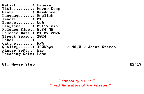 NFO for the release Damaxy-Never_Stop-SINGLE-WEB-2024-XTC_iNT by XTC_iNT