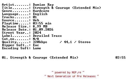 NFO for the release Damian_Ray-Strength_and_Courage_(Extended_Mix)-SINGLE-WEB-2024-XTC_iNT by XTC_iNT
