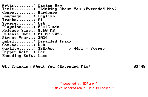 NFO for the release Damian_Ray-Thinking_About_You_(Extended_Mix)-SINGLE-WEB-2024-XTC_iNT by XTC_iNT