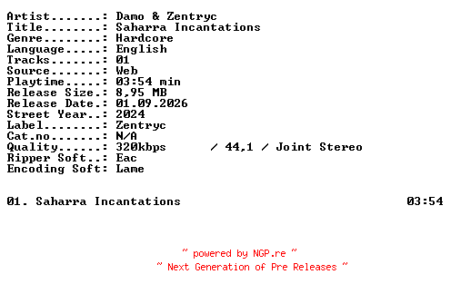 NFO for the release Damo_and_Zentryc-Saharra_Incantations-SINGLE-WEB-2024-XTC_iNT by XTC_iNT