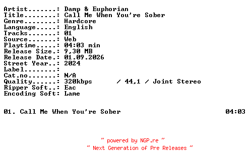 NFO for the release Damp_and_Euphorian-Call_Me_When_Youre_Sober-SINGLE-WEB-2024-XTC_iNT by XTC_iNT