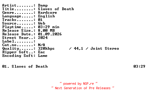 NFO for the release Damp-Slaves_of_Death-SINGLE-WEB-2024-XTC_iNT by XTC_iNT