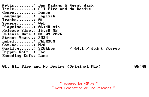 NFO for the release Dan_Madams_and_Agent_Jack-All_Fire_and_No_Desire-SINGLE-WEB-2024-XTC_iNT by XTC_iNT