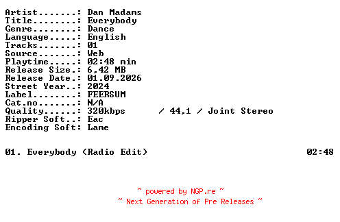 NFO for the release Dan_Madams-Everybody-SINGLE-WEB-2024-XTC_iNT by XTC_iNT