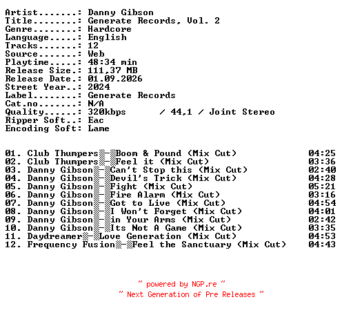 NFO for the release Danny_Gibson-Generate_Records_Vol_2-WEB-2024-XTC_iNT by XTC_iNT