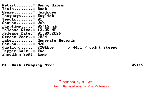 NFO for the release Danny_Gibson-Rush-SINGLE-WEB-2024-XTC_iNT by XTC_iNT