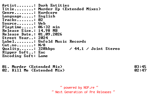 NFO for the release Dark_Entities-Murder_Ep_(Extended_Mixes)-WEB-2024-XTC_iNT by XTC_iNT