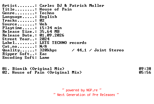 NFO for the release Carles_DJ_and_Patrick_Muller-House_of_Pain-WEB-2024-XTC by XTC